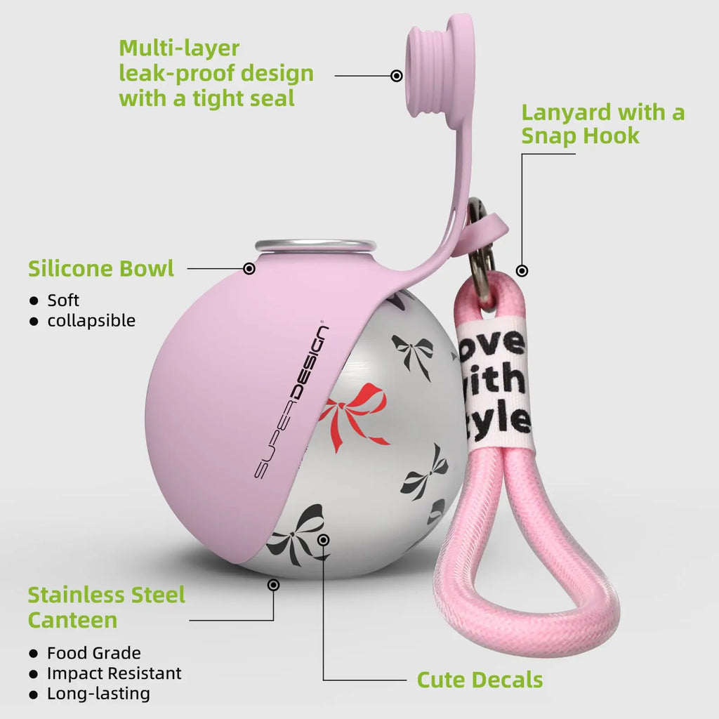 2-in-1 Portable Dog Water Bottle for Small Dogs - Leak-Proof & Compact Dog Travel Water Bottle -Stainless Steel Bottle & Silicon