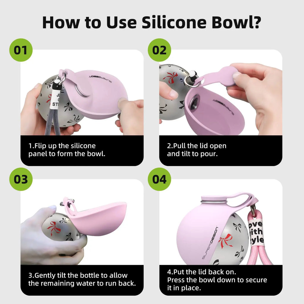 2-in-1 Portable Dog Water Bottle for Small Dogs - Leak-Proof & Compact Dog Travel Water Bottle -Stainless Steel Bottle & Silicon